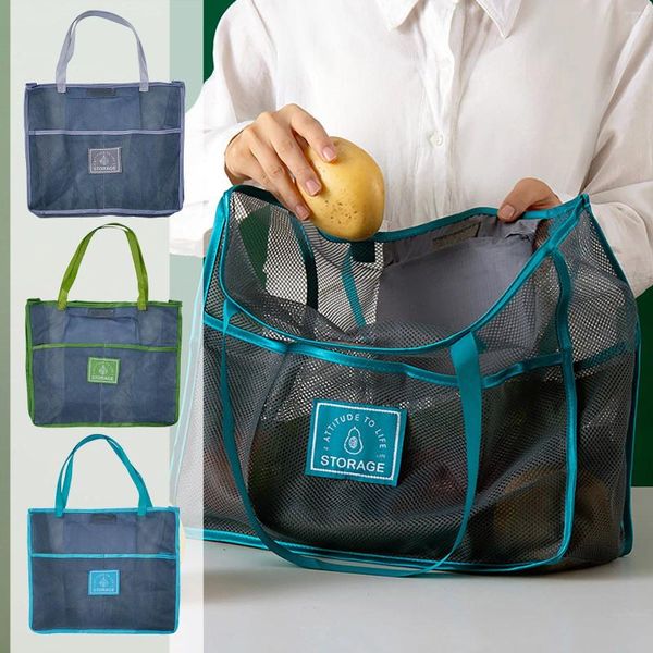 Aufbewahrungstaschen kostenloser Versand von Haushaltsfrucht Gemüse Mesh Beutel Faltbar Tasche Einkaufen Recycling Hausbekleidung Möbel