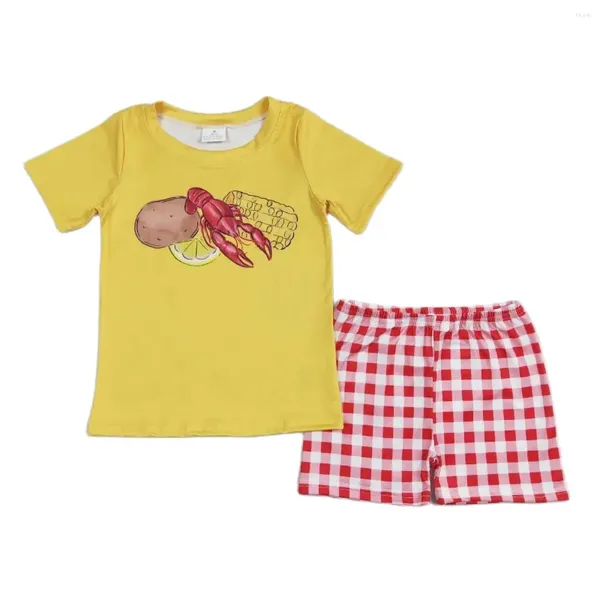 Roupas Conjuntos de roupas no atacado bebê menino verão criança lagostins mangas curtas camisa de algodão shorts crianças boutique Kids Sett.