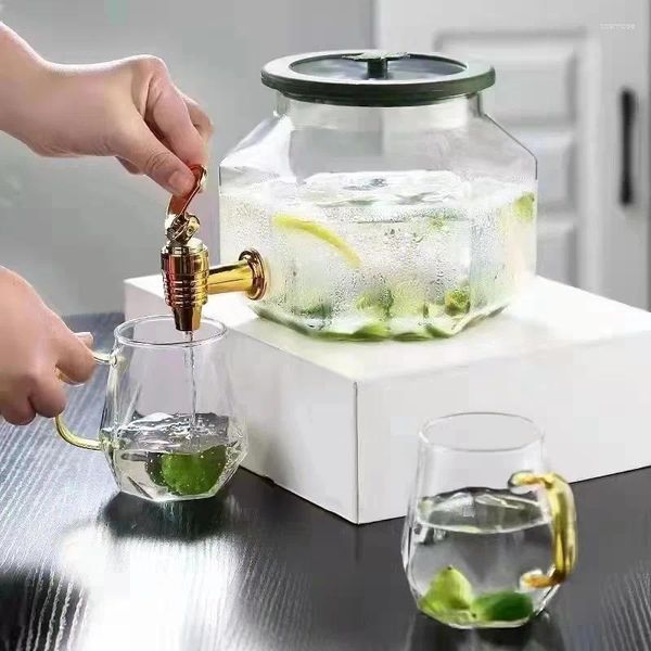 Чайные наборы холодильника Стекло Холодная вода чайник 2,5 л Танк Танк Летний сок прозрачный ствол с краном