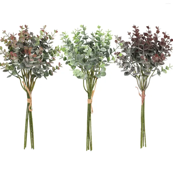 Dekorative Blumen 6pcs/Los künstliches Eukalyptus grüner Blatt Zweig gefälschte Pflanzen für DIY Hochzeitsstrauß Tisch Blumenarrangement Home