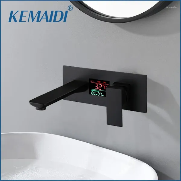 Waschbecken Wasserhähne Kemaidi Schwarzer Becken Wasserhahn Wasser erzeugen Digital Display Mixer Cold Tap Stream Modernes Design Modernes Design