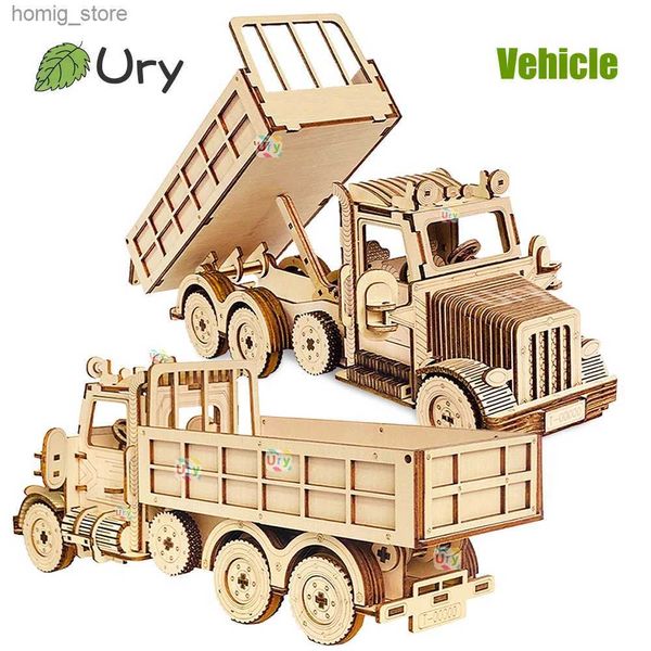 3D-Rätsel ury 3d Holz Puzzle Truck Sportwagen Off-Road Entladen bewegliche Retro-Fahrzeugmontage Modell DIY Dekoration Geschenk für Kinder Y240415