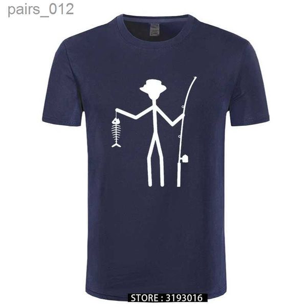 Erkek Tişörtleri Serin ve Eğlenceli Erkek Tişört Yüksek kaliteli T-Shirt Erkekler Balıkererler Sopa Desen Balık Kemik Klipsi Pamuk Kısa Kollu T-Shirt YQ240415