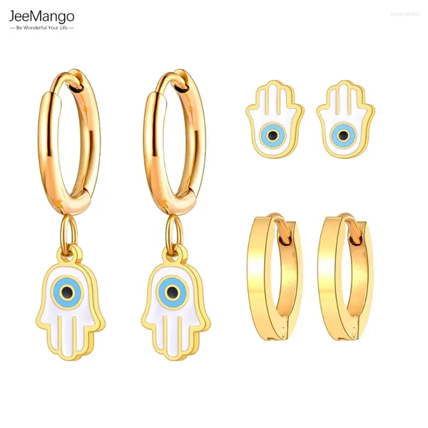 Hoop Ohrringe Jeemango 3pcs/Set Edelstahl Blau türkische Augen Schmuck für Frauen Ethnische Hamasa Hand bemalt Glaze JE23128