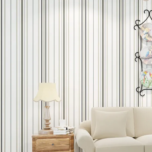 Hintergrundbilder moderne minimalistische Hausverbesserung Nicht -gewebte Streifen Tapete.Mediterrane lebende Schlafzimmer Fernseher Hintergrund Tapete