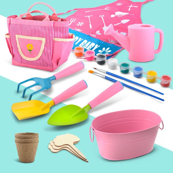 19 PCS Conjunto de ferramentas de jardinagem infantil, Mini Shovel Rake Fork, Ferramentas de jardinagem para crianças para crianças Melhores brinquedos ao ar livre para meninos meninas 346