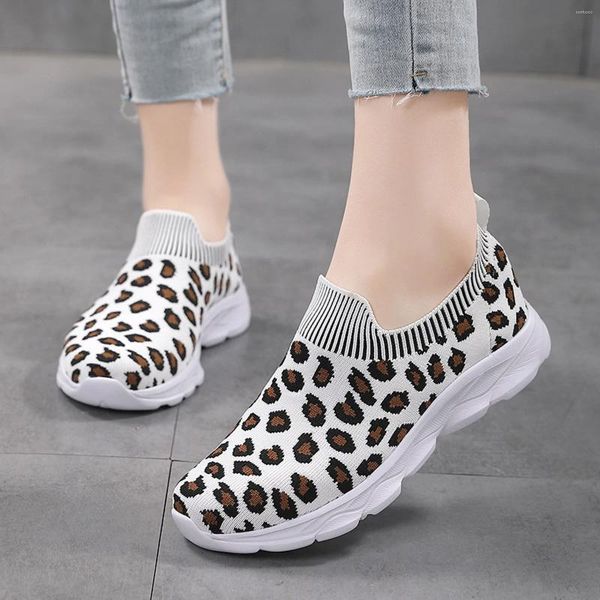 Scarpe casual sneaker da donna a piedi a maglie stampato leopardo piatto calzature simpatiche con sneaker leggero per donne