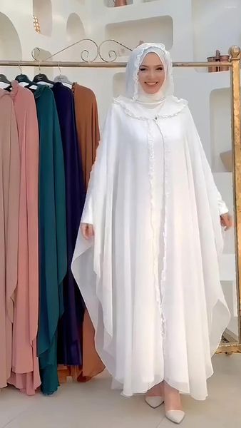 Этническая одежда мусульманина Кафтана Абайя Платье Женщины Дубай Открытый наряд Турецкий шифоновый шифоновый элегантный африканский