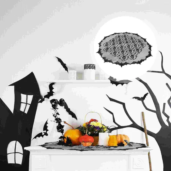 Tabela de toalha de mesa Caso de proteção Halloween Tolera de mesa redonda Poliéster Black Lace Creative Fabric