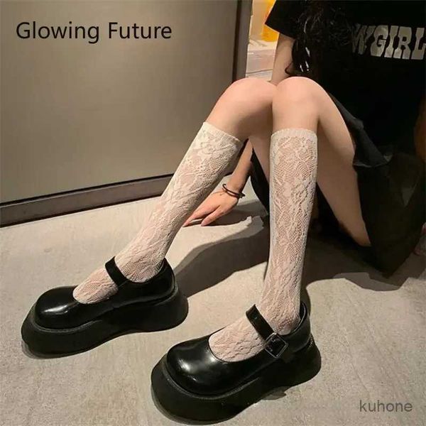 Meias Hosiery Mulheres Lolita Meias Primavera Verão Verão Flora de renda fina Meias fofas de bezerro