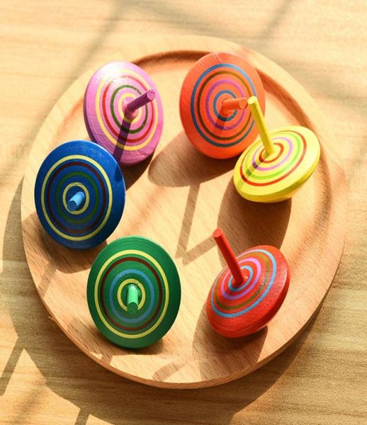 Klassischer Regenbogenholz -Gyro -Spielzeug Multicolor Mini Cartoon Holz Spinning Top Toy Lernen Bildungspädagogik für Kinder Kindergarten Toys7387014