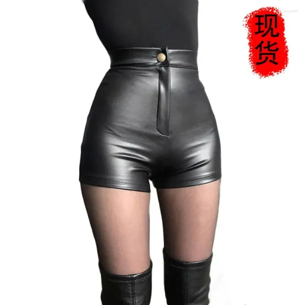 Damenshorts 2024 Sexy schwarze PU -Mode -Freizeitkleidung Kunstleder Goth hohe taillierte Frauen Y2K Frau kurze Hosen