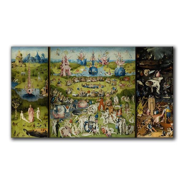 Der Garten der irdischen Freuden abstrakte Wandkunst -Leinwandabdrücke von Hieronymus Bosch Klassiker berühmter Ölgemälde Surrealismus Kunstplakat Retro Wandbilder Raumdekoration