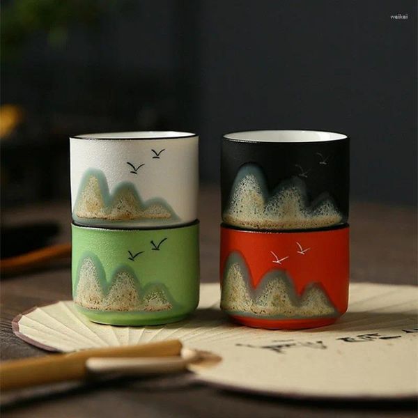 Tassen Teetassen Hand gezeichnet weit Bergkeramik Haushalt Arbeit Geschenk Kitchen Teebiefe Praktische Licht Luxuskunst Kreativ