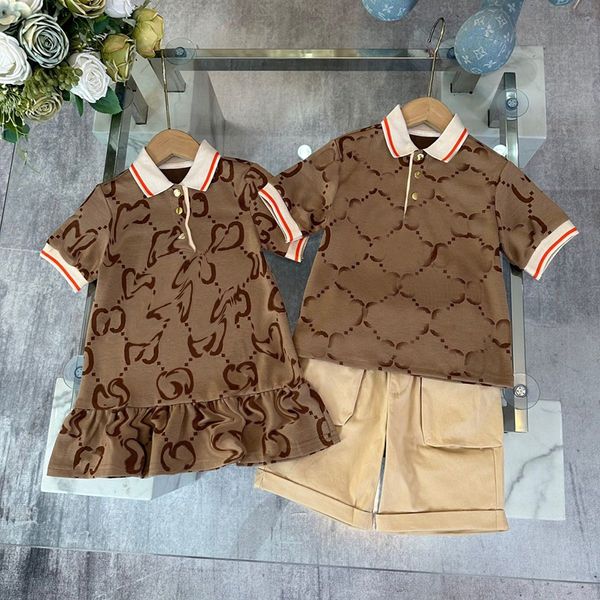 2024 Sommer Kinderkinder-Set Klassiker Brief Kids Kurzärmeled Casual Hosen Mädchen Polo Rock Jungen Tracksuit Bruder und Schwester Kleidung CSD2404155-8