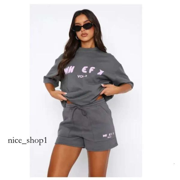 Camiseta branca de designer foxx feminina configurada para impressão em letras em inglês tshirt uma nova elegante roupas esportivas mass camisetas t de duas peças de shorts 55 351