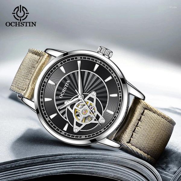 Avanadores de pulso Ochstin 2024 Creative Nylon Series Trend Moda Watches Skeleton Mechanical Movement Men's