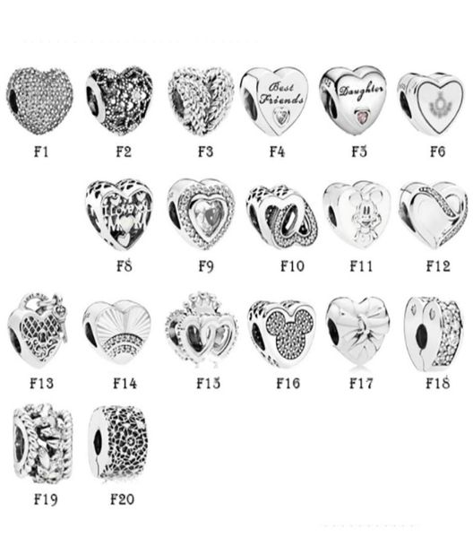 New 925 Sterling Silver Fit Charms Bracelets Love Heart Filha Amiga Mouse Lock Crown Charm de arco para mulheres Europeias Casamento Jóias de moda original3641146