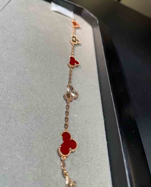 2024 Bracciale a forma di fiori di qualità di qualità di lusso con agata rossa con una scatola di francobolli in orecchini a clip placcati in oro rosa 18k PS3419B