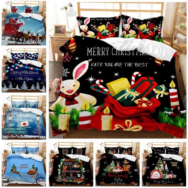 Bedding Sets Christmas Duvet Capa Conjunto de Papai Noel Impresso Padrão de Padrão com travesseiro para o presente de férias de decoração de natal