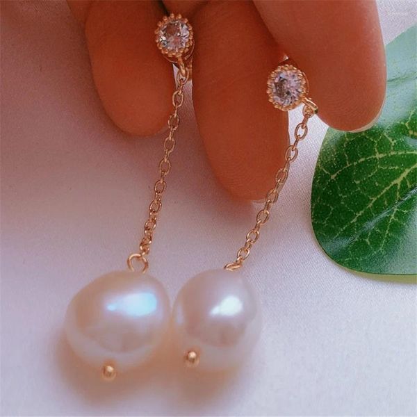 Dangle Ohrringe natürliche weiße Barock Perle 18 kgp Feiertage Stift Braut Kunst Platin -Jubiläum Kinder Unisex Gemstone Frauen