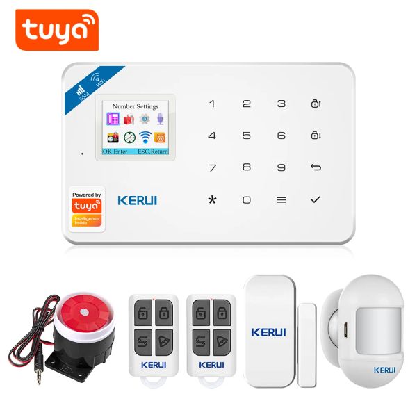 Türklingeln Kerui Tuya W181 Wireless WiFi -Alarm GSM iOS Android App Steuerelement LCD GSM SMS Einbrecher Alarmsystem für Sicherheitsalarm zu Hause