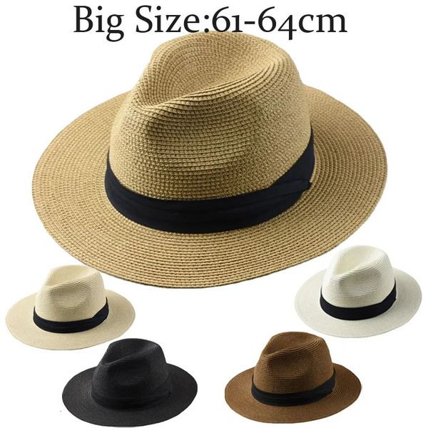 Tamanho grande XL61-64cm Chapéus do Panamá Homens Mulheres Praia Chapéu de palha largo de palha Lady Summer Sun Hats Plus Size Fedora Hat 55-57cm 58-60cm 240415