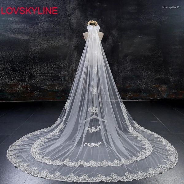 VEILI BRIDAL REALE POS DUE STRATI VELOS DE NEVIA Lunghezza 3 metri 2t paillettes di design per prua in pizzo scintillante per la cattedrale lunghe cattedrale