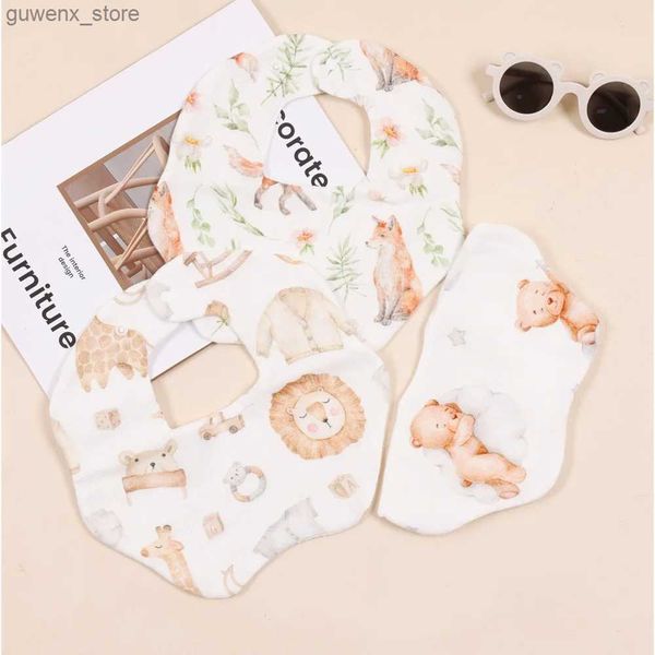 Bibs Burp Cloths Digital Print 3pcs Set 6 слоев муслиновой бесконечный шарф бамбук хлопковой бэб -нагрудник мягкая дышащая детская ткань y240415y2404178v5r