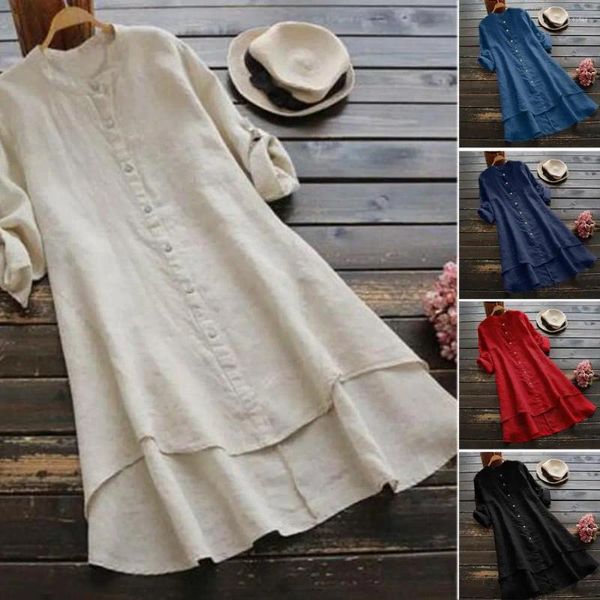 Vestido de linho de algodão feminino para mulheres saia de blusa de verão vestidos roupas femininas sólidas soltas longas