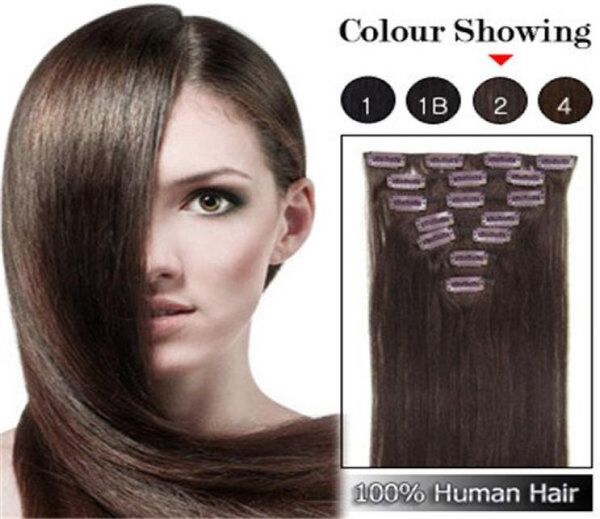 Brasilianisches menschliches Haar Straight Clip in Haarverlängerungen 7pcs Full Head Set 16quot22Quot Multiply Farben schnell 5561707