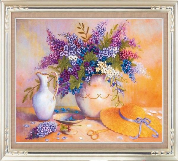 NUOVI ARIRIVO IMPAGGIO 3D Non finiti dipinti floreali da ricamo set kit ricami fatti a mano Lilac 50cmx65cm4217732