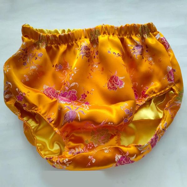 Calcinha feminina sem elástico bordado floral bordado gelo cetim de seda cetim plus size cueca sexy cintura média resumos