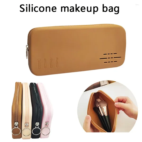 Aufbewahrungstaschen Persönlichkeit Einfacher Modekosmetik Make -up Brush Square Silicon Bag Großer Kapazität Tragbarer Reißverschluss