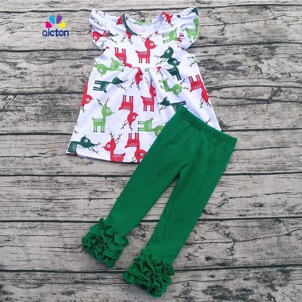 Kleidung setzt Aicton Großhandel Kinder Baumwollboutique Weihnachtsoutfits Rentierejahr Baby Kleidung