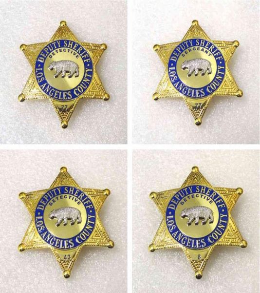 1pcs US Los Angeles County Detective Badge Movie Cosplay Pin Pin Spilla Shirt Decorazioni Lavani Donne uomini Halloween Gift8507072