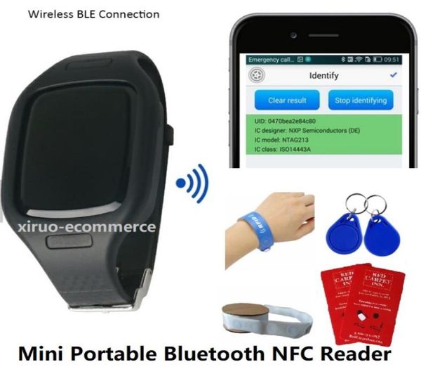 Xiruoer HF Mini portátil leitor Bluetooth com banda de relógio RFID externo sem fio 1356MHz CARTO RFID RFID NFC LEITOR DO RFC LEITOR8178402