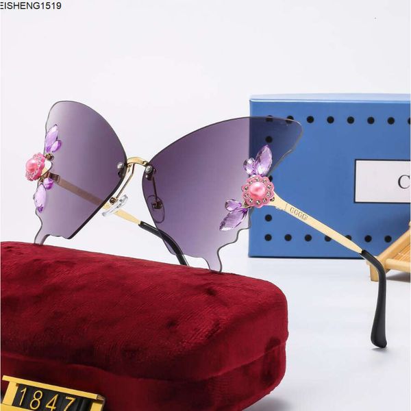 NOVA Brand Butterfly Orchid Diamond sem moldura óculos de sol, personalidade de designer feminina moda de alta qualidade