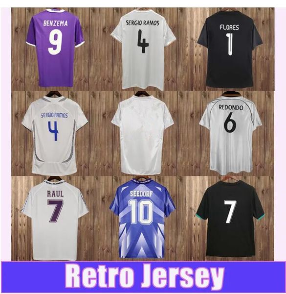 98 99 Raul Mens Real Madrids Retro Soccer Jerseys Роналду Алонсо Сетрорф Зидан Каннаваро Р. Карлос Кака 'Серхио Рамос Дом ВАШ