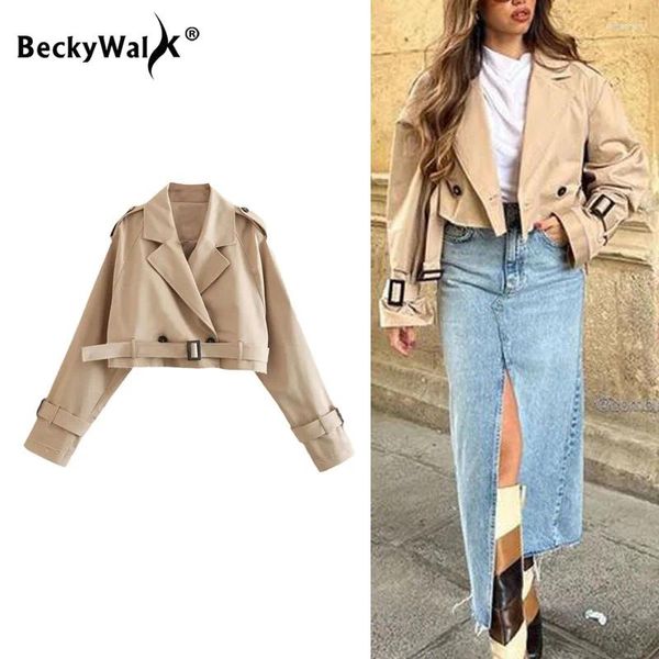 Trench da donna Fashion Fashion Corso Solido Turno Down-Down Coat Women Spring Autumn Autunno Short Short Short Maniche Giacche da donna Streetwear femminile