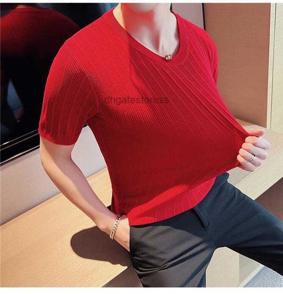 2023 Herren T-Shirts Neue Herren gestrickt Kurzschlämte T-Shirts Solid Color Large Cotton Elastic Lose Mode luxuriöser lässiges T-Shirt Herren Schwarz weiß Pluz Größe 4xl Top T-Shirt