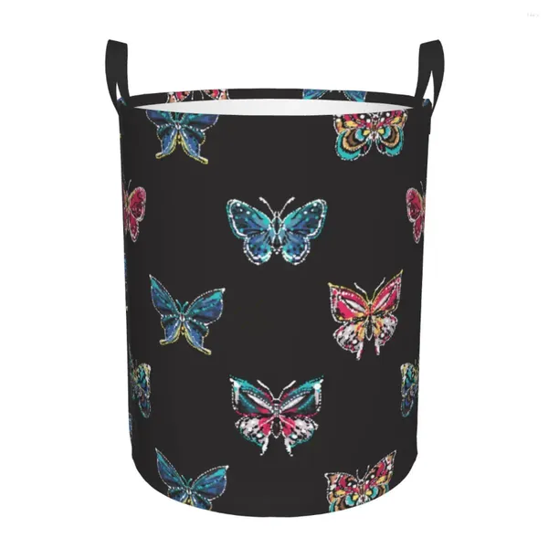 Wäschetaschen Klapper Korb Strass Tropical Butterfly Round Aufbewahrungsbehälter Großer Hager Collabsible Piction Eimer Organizer