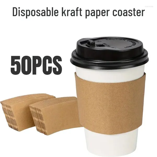 Copas descartáveis palhas 50pcs copos cobre Kraft Paper Poods de isolamento térmico bebidas frias em casa restaurantes cafeterias