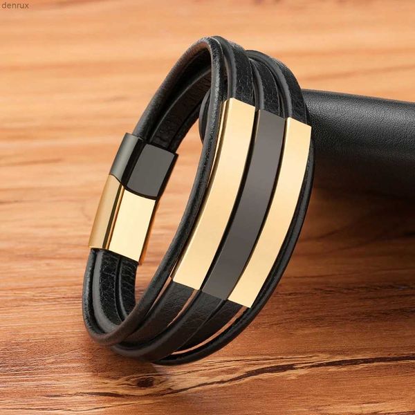 Outras pulseiras XQNI Acessórios da moda de aço inoxidável Homens de couro Bracelet de couro Mãeia Magnet Fechamento Ajuste Big Dischnl240415