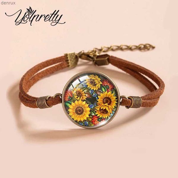 Altri bracciali 2023 Nuova moda Arrivo Bellissima pittura girasole ad acquerello di girasole di giradischi a mano Braceletsl240415