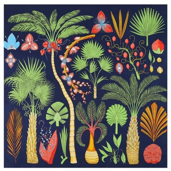 Design del marchio di lusso sago cycas palmo albero inverno sciarpa quadrata 130 cm Scarf di seta twill women -kerchief sciarpe per donne 240325