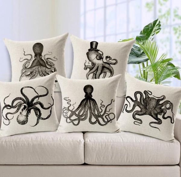 Tintenfisch Oktopus Kissenabdeckung Einfache dicke Baumwoll -Leinensofa Kissenbedeckung Scandinavia Quadratwurfkissen für Schlafzimmer 45 cm45c9754075