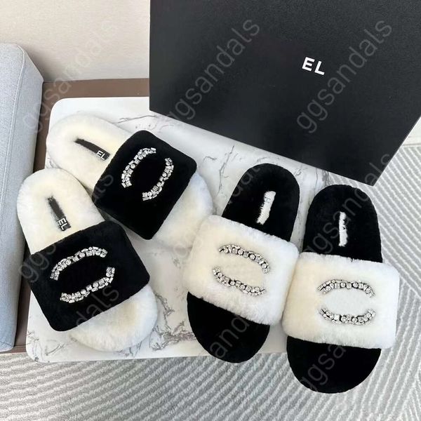 Designer flache Sandalen Winter Fuzzy Pantoffeln Luxurys Tazz Sandale Fellrutschen Frauen Kanal Low Slipper Teddy Bär Kid Fluffy Casual Shoe Sliders