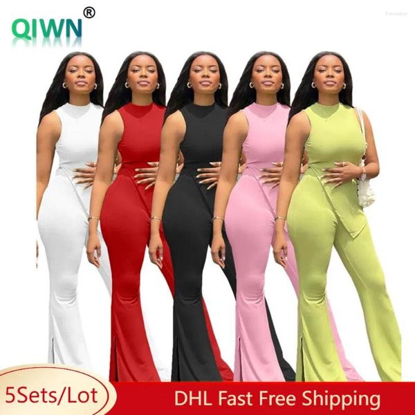 Damen zweisteuelhafte Hosen 5Sets Bulk Gegenstände Großhandel Frauen Set ärmellose unregelmäßige Tops Seiten Splare -Outfits Herbststraße 8324