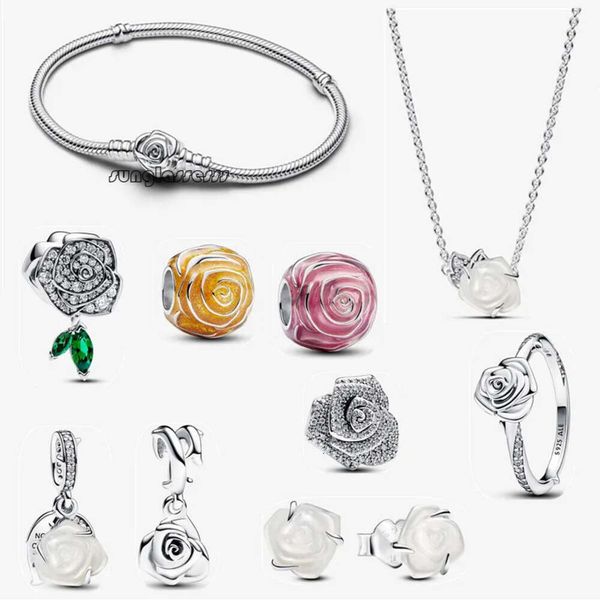 New Designer Charming for Women Mother Gift Fit Fit S White Rose in Bloom Colliers Collana